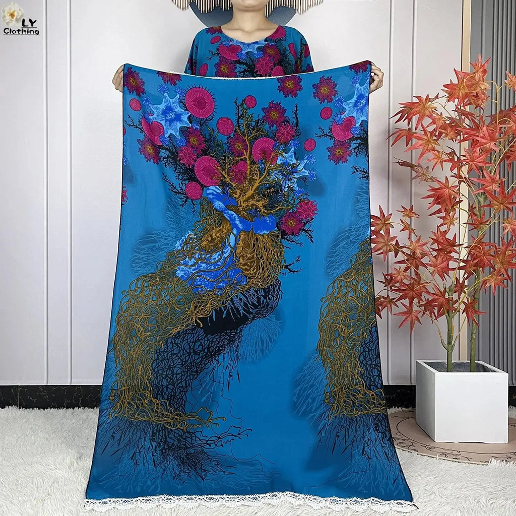 2024 Latest Muslim Sets Women Clothing Cotton Floral Loose Dashiki Long Dress African Abaya Dubai Traditional Islamic Clothing