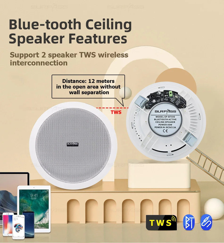 Built-in Class-D Amplifier Full Range Bluetooth-compatible Ceiling Speaker Horn For Home Theater Background Music Good Quality Lootquake LLC