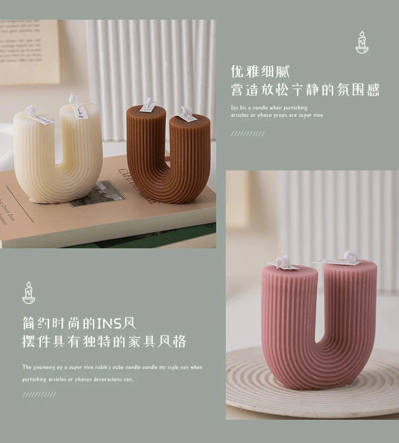 U Shaped Candle Scented Candles Ribbed Aesthetic Home Decorative Candles Smokeless Personalized Candles Guest Gift Lot Lootquake LLC