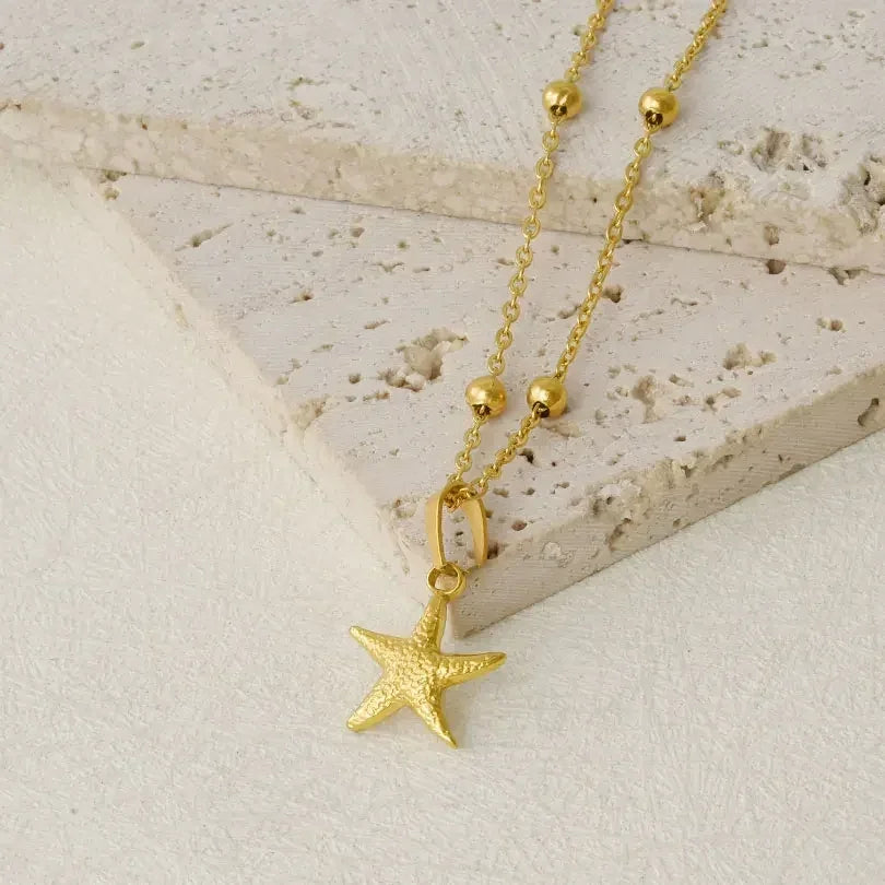 1Pc Temperament Fashion Summer Beach Blue Marine Life Sea Horse Shell Turtle Mini Fish Bead Necklace Classic Clavicle Chain