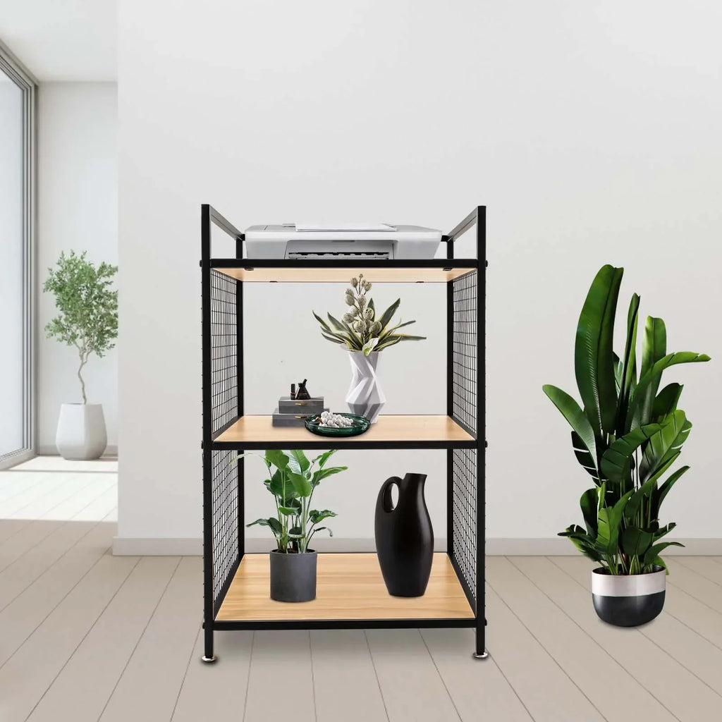 3-Tier Printer Stand Solid Wood & Iron, 44lbs Capacity, Space-Saving Design, Ideal for Office & Home Storage, Durable & Stylish Lootquake LLC