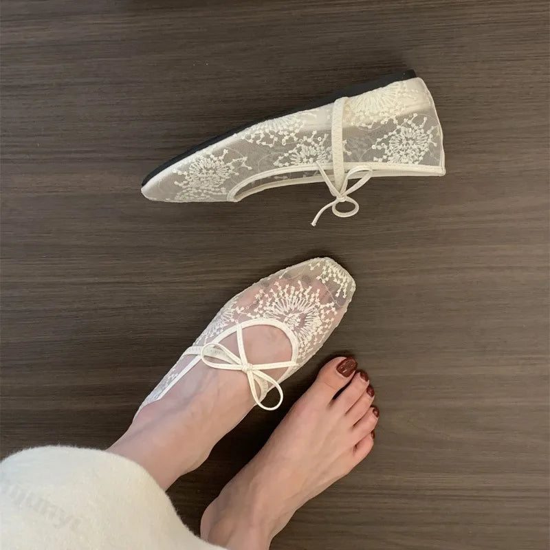 Summer Women Ballet Flats Shoes Comfortable Non Slip Fashion 2025 New Bow Women Shoes  Mesh Breathable Sandals Zapatos De Mujer Lootquake LLC