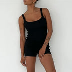 Ribbed U-Neck Bodycon Yoga Romper for Women THRIXINE