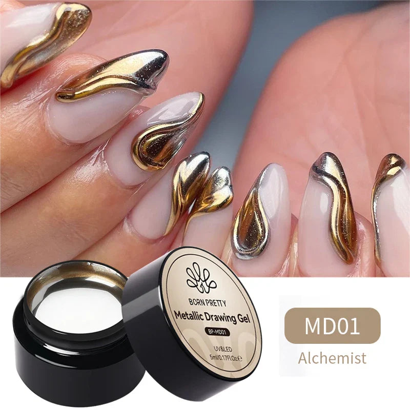BORN PRETTY Metallic Painting Gel Gold Silver Mirror Effect Nail Polish Super Bright Drawing Line French Nail UV Painting Varnis Lootquake LLC