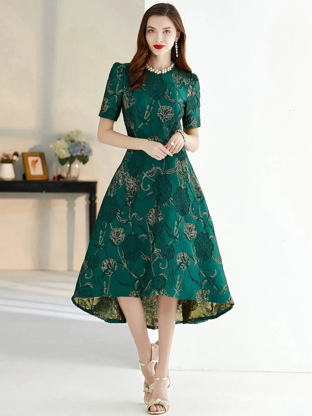 Women Summer Long Dress Elegant Boho Floral Jacquard Flower Dress Irregular Evening Party Dress Lady Ball Gown