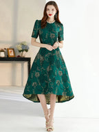 Women Summer Long Dress Elegant Boho Floral Jacquard Flower Dress Irregular Evening Party Dress Lady Ball Gown