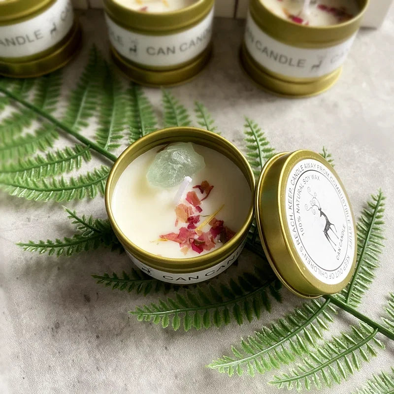 Aromatherapy Candles Crystal Stones Dried Flowers Household Candles Iron Cans Indoor Fragrance Candles Wedding Gifts Lootquake LLC