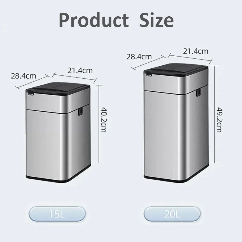 Smart Trash Can 20 liters Large Capacity Wastebasket Stainless Steel Kitchen Garbage Bin 15 liters Automatic Sensor Trash Bin Lootquake LLC