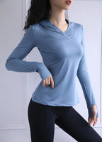 BreatheFit Women's Long Sleeve Yoga Hoodie Top THRIXINE