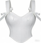 Elegant White Solid Satin Bow Strap Sexy Overbust Bridal Corset Crop Top XXL Victorian Gothic Wedding Bustier Lingerie For Women