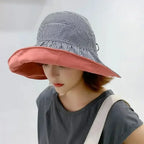 Foldable Sunscreen Hat New Big Brim Cotton Empty Top Cap Double Sided UV Protection Sun Hat