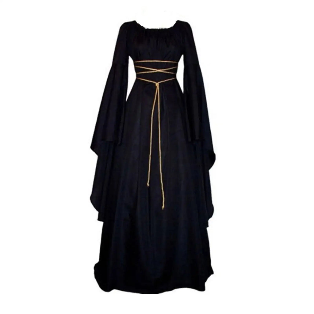 Halloween Retro Medieval Dress Flare Sleeve Lace Up Maxi Dress For Women Round Neck Party Long Dress Cosplay Performance Vestido