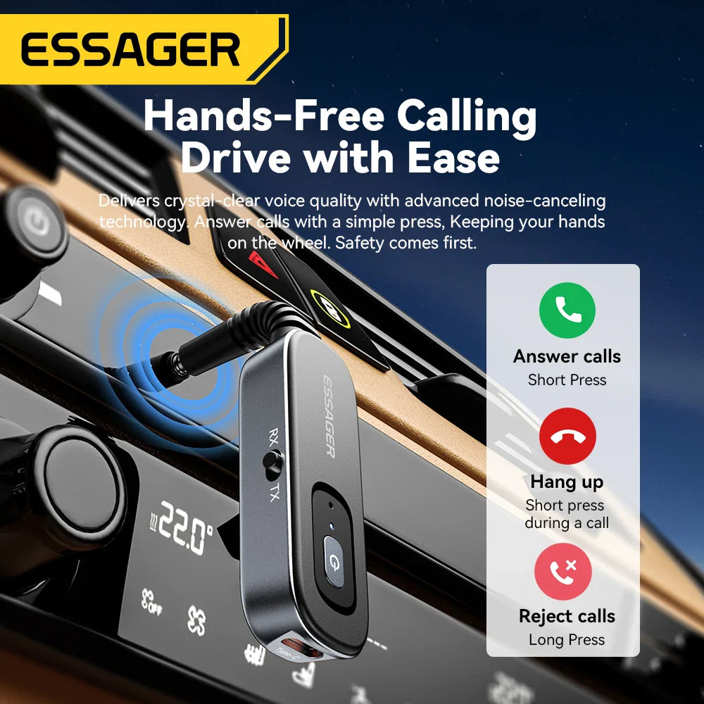 Essager Bluetooth 5.1 Audio Receiver Transmitter 3.5MM 3.5 AUX With Mic Stereo Music Wireless Adapter For  PC TV Car Speakers Lootquake LLC