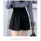 Summer Lightweight Black Casual Sports Pants Women Student Loose High-Waist Wide-Leg Shorts