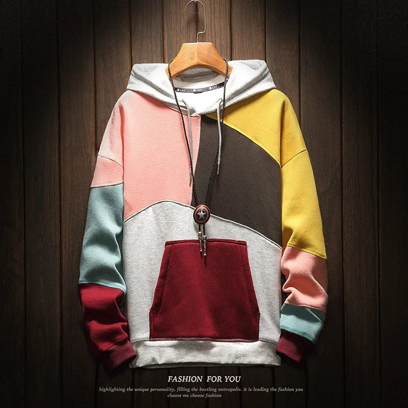 Hoodies Men Autumn Winter  Punk Hip Pop Patchwork Pullover Couples Male Moda Streetwear Pi-Mart