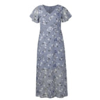 Vestidos Verano Moda 2024 Women's Swing Long Dress Chiffon Floral Short Sleeve Ruffle V Neck Fashion Waist Flowy Dress платье