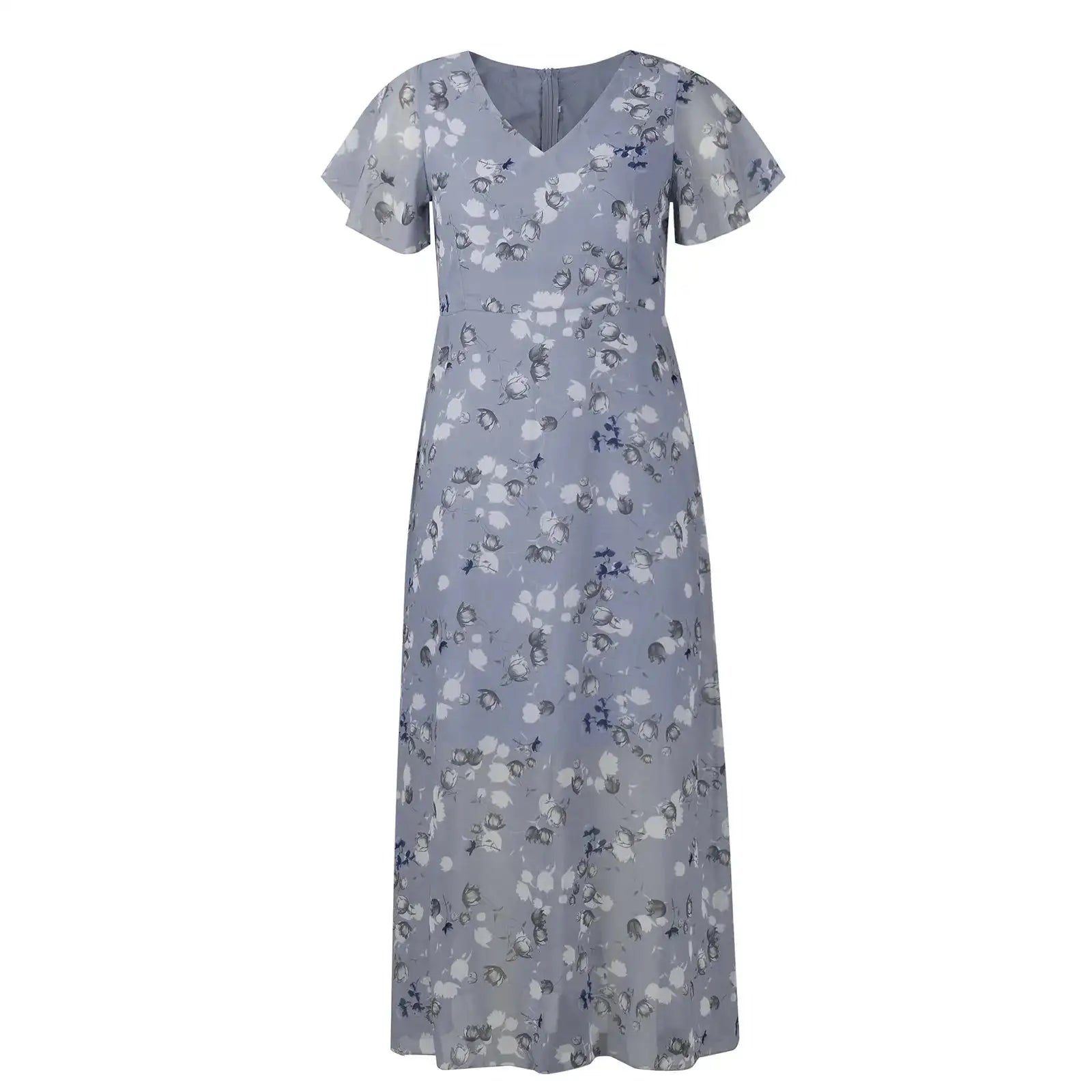 Vestidos Verano Moda 2024 Women's Swing Long Dress Chiffon Floral Short Sleeve Ruffle V Neck Fashion Waist Flowy Dress платье