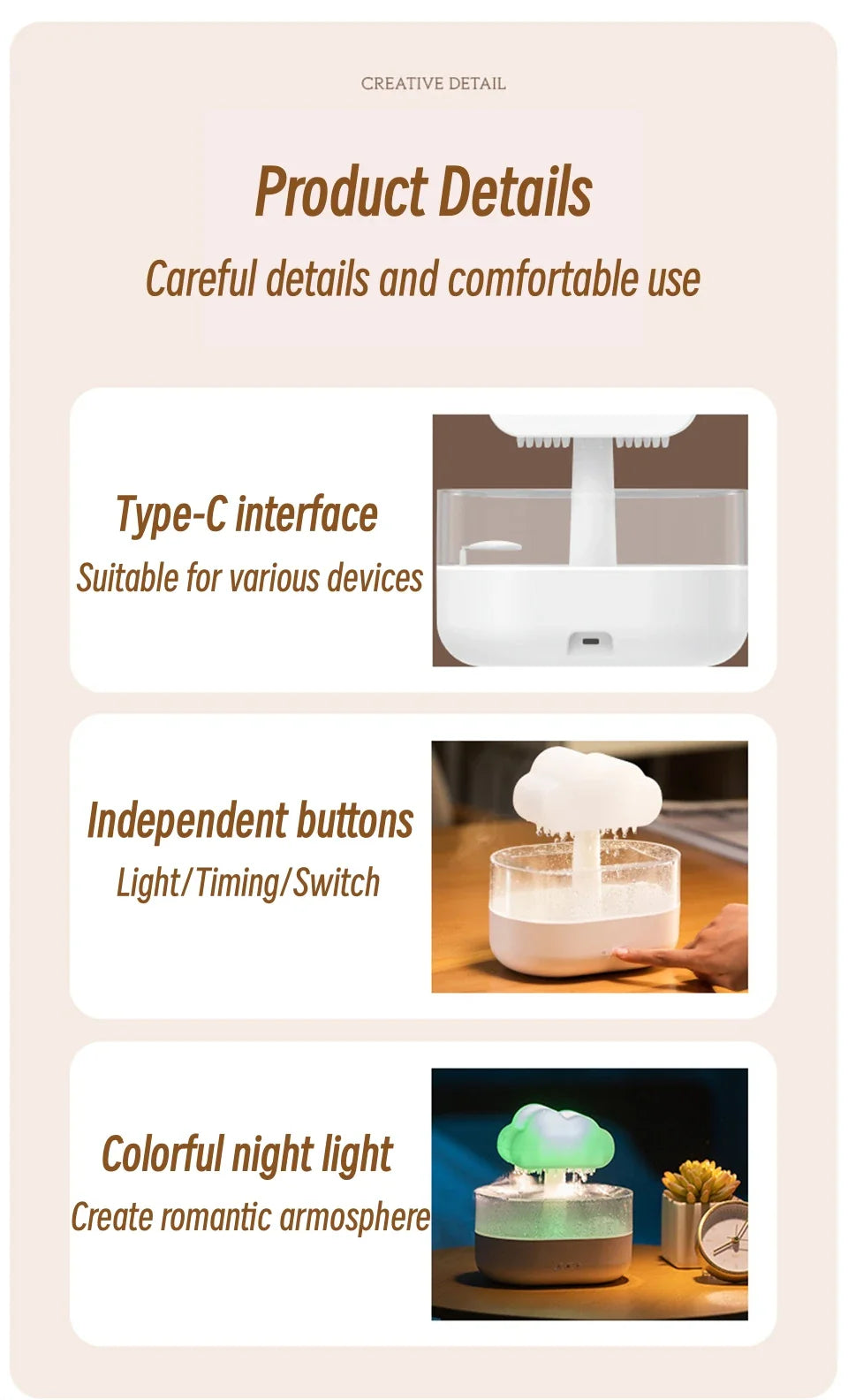 Mi Mushroom Air Humidifier Wireless Fragrance Diffuser Bedroom Essential Oils Diffuser Rain Cloud Night Light Home Appliance Lootquake LLC