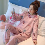 Thickened Warm Sleepwear for Winter Plus Size Padded Flannel Long Sleeve Student Pajamas Loungewear Two Piece Nightwear Homewear Lootquake LLC
