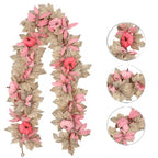 Halloween Thanksgiving Pink Decorations Artificial Fall Maple Leaves Garland Autumn Hanging Pink Pumpkins Flowers Berries Rattan Lootquake LLC