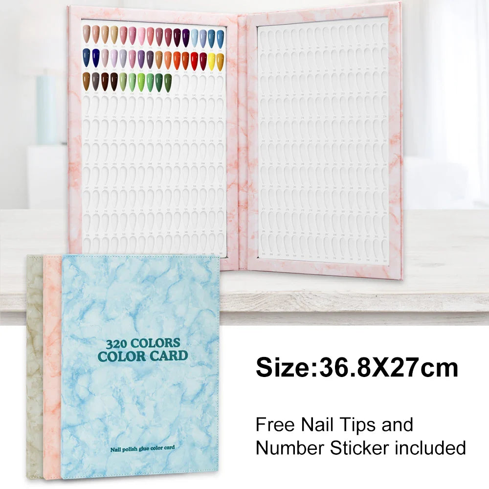 Luxury Leather Color Chart Book 320 Colors Salon Grade Swatch Display&Nail Art Templates, Manicure Design Catalog for Nail Salon