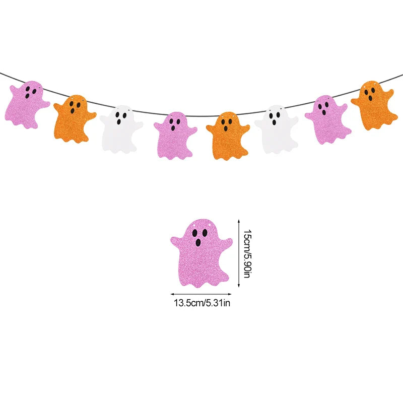 1set Halloween Decoration Banner Bunting Scary Spider Ghost Bat Hanging Garland Pull Flag Pendant For Halloween Party Home Decor Lootquake LLC