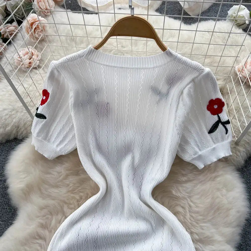 Crochet Dresses Knit Cut Out Dress Jurk Dames Beach Dresses for Women 2023 Short Sleevel Female Vestidos Mujer Maxi Long Dress