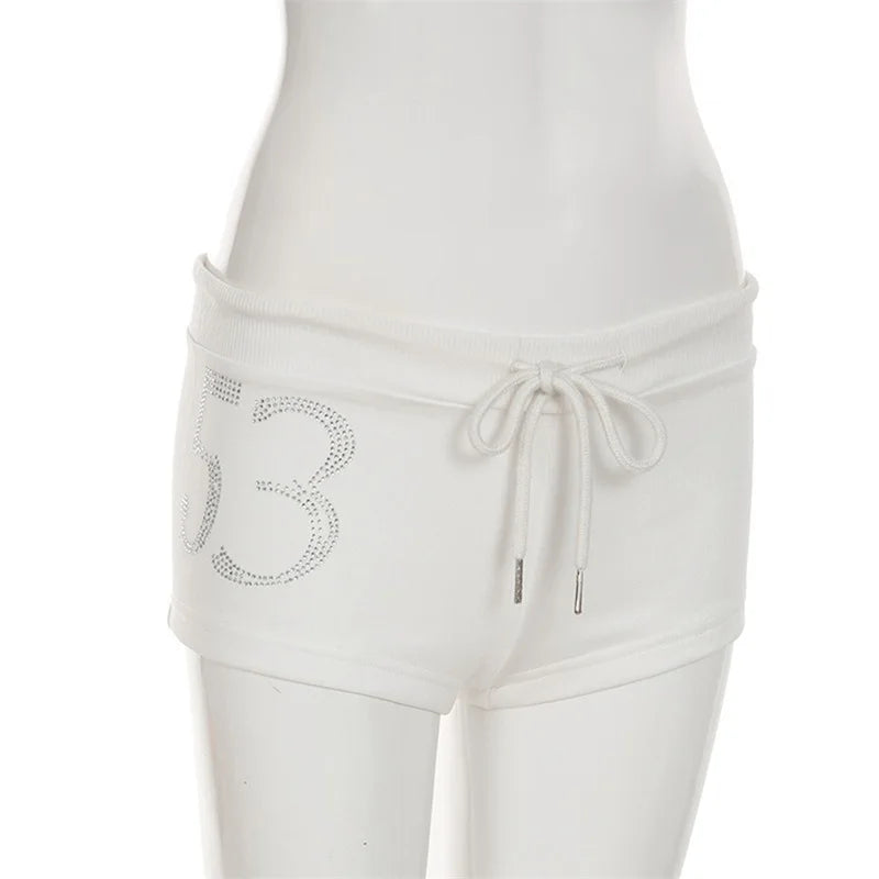 Y2K Rhinestone Summer Shorts for Beach Vibes THRIXINE