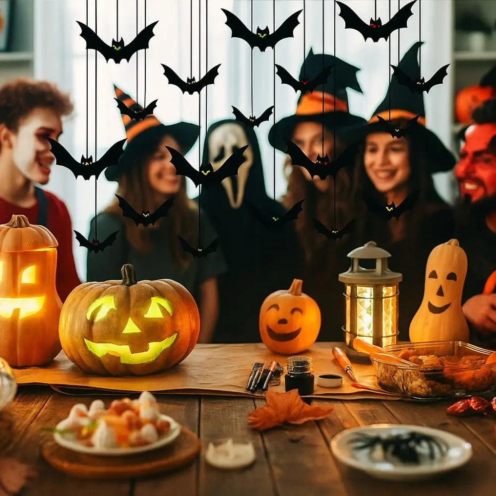 Funny Spooky Halloween Bat Decorations with Eyes Trick or Treat Bats Wall Decor Realistic Simulation Bat Pendant Halloween Party Lootquake LLC
