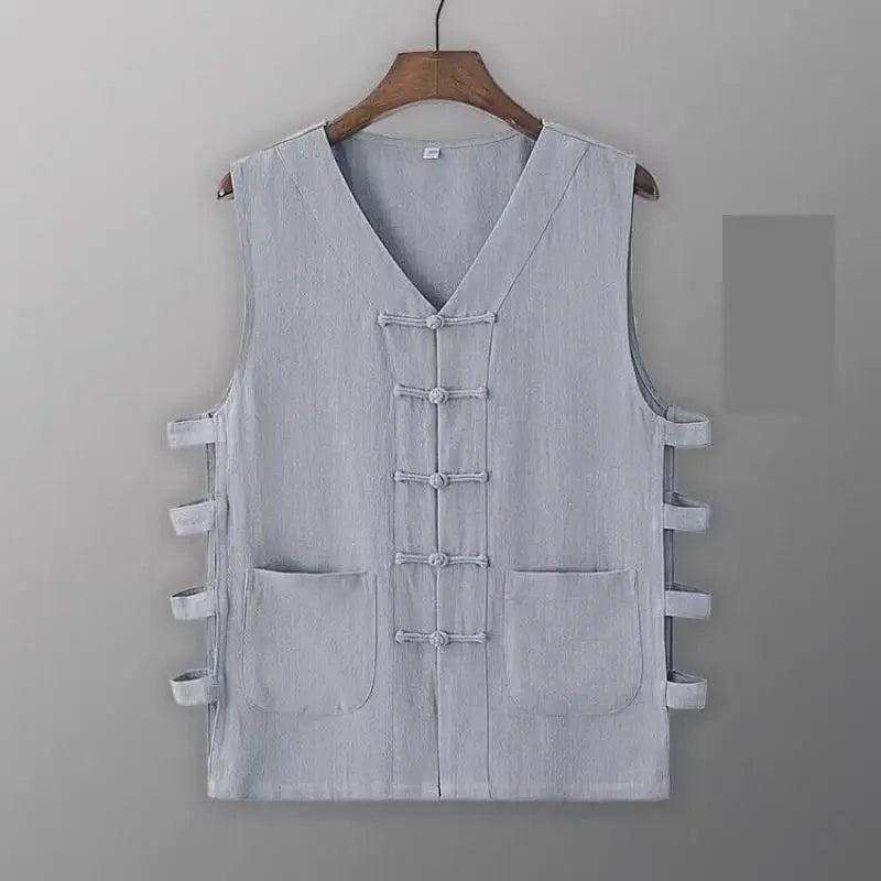 Vintage Vest Men Cotton Linen Shirt Kung Fu Vest Summer Tank Top Tang Suit Traditional Chinese Clothing Sleeveless Open Cardigan Lootquake LLC
