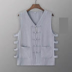 Vintage Vest Men Cotton Linen Shirt Kung Fu Vest Summer Tank Top Tang Suit Traditional Chinese Clothing Sleeveless Open Cardigan Lootquake LLC