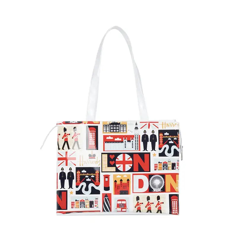 Cartton Print PVC Reusable Women's Shopping Bag Eco Friendly Flower Shopper Handbag Casual Female Student Shoulder Book Purse