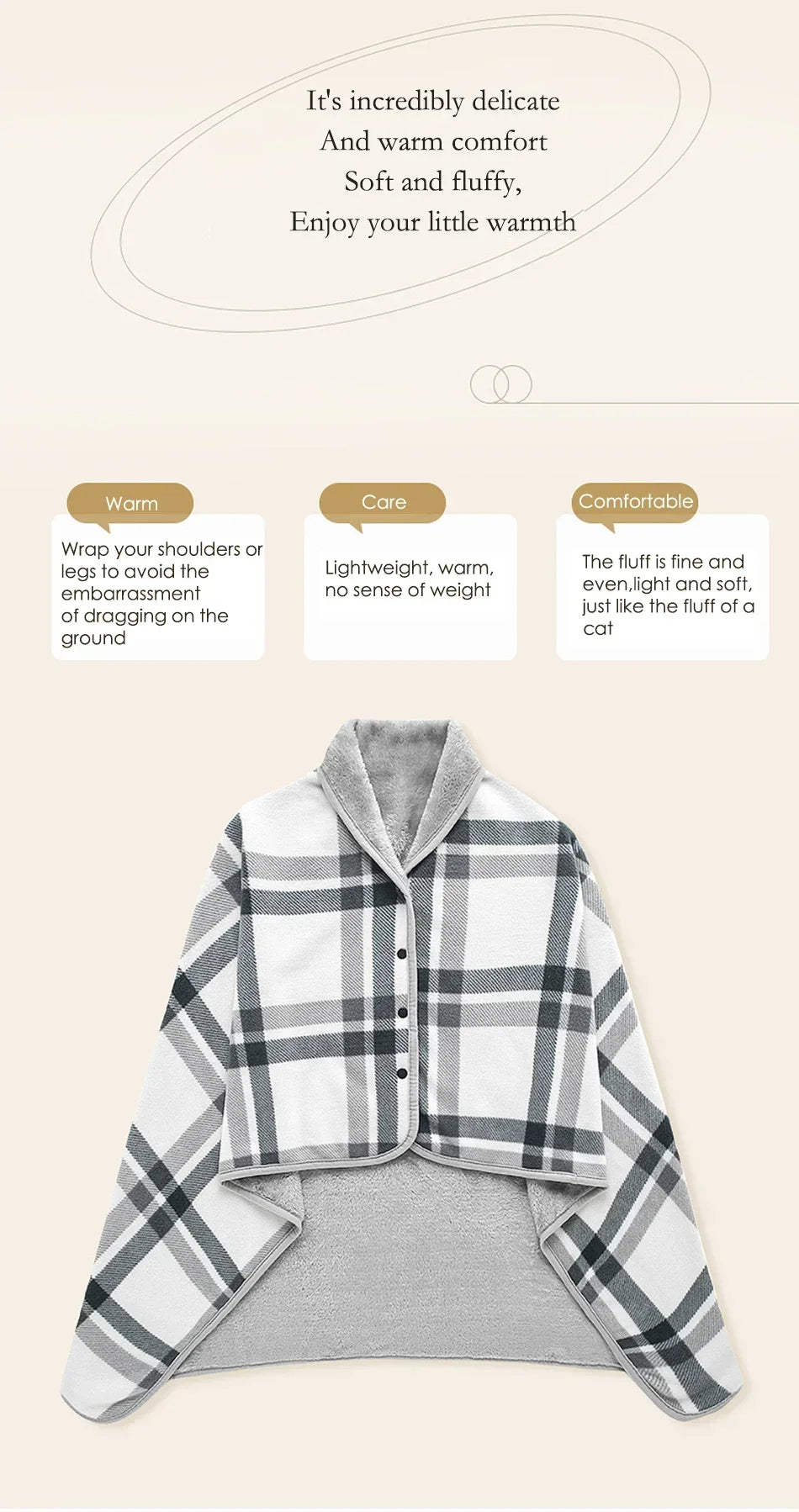 Thick Plaid Blanket Warm Winter Wearable Blanket Adults Office Travel Soft Fleece Throw Blankets With Button Home Shawl Lootquake LLC