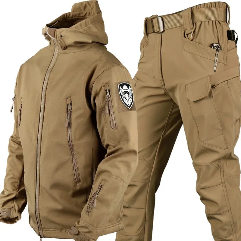 5XL Shark Skin Soft Shell Autumn and Winter Plush Thickened Mountaineering Tactics Training Breathable Windproof Charge Suit Lootquake LLC