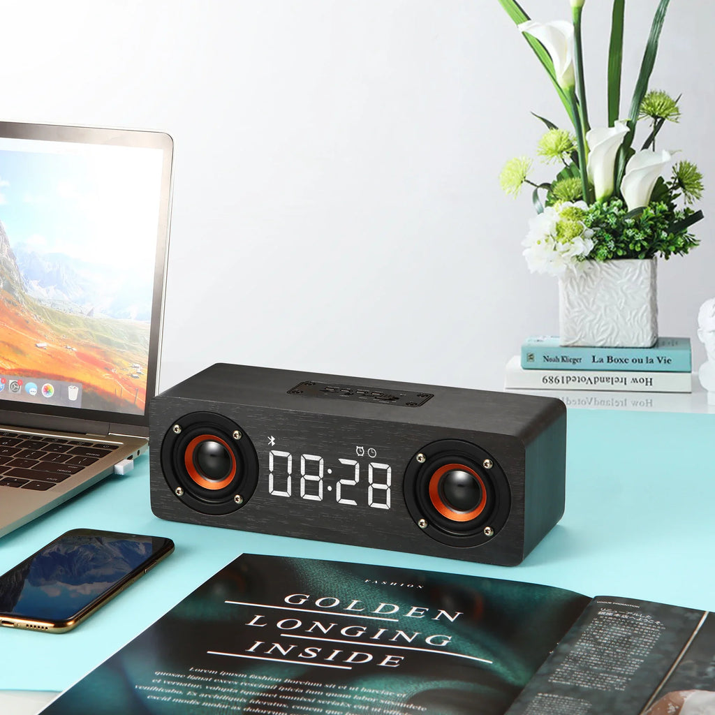 Wooden Bluetooth Speaker Portable Wireless Subwoofer Clock Soundbox Home Computer Echo Wall Soundbar HiFi Stereo TF AUX U Disk Lootquake LLC