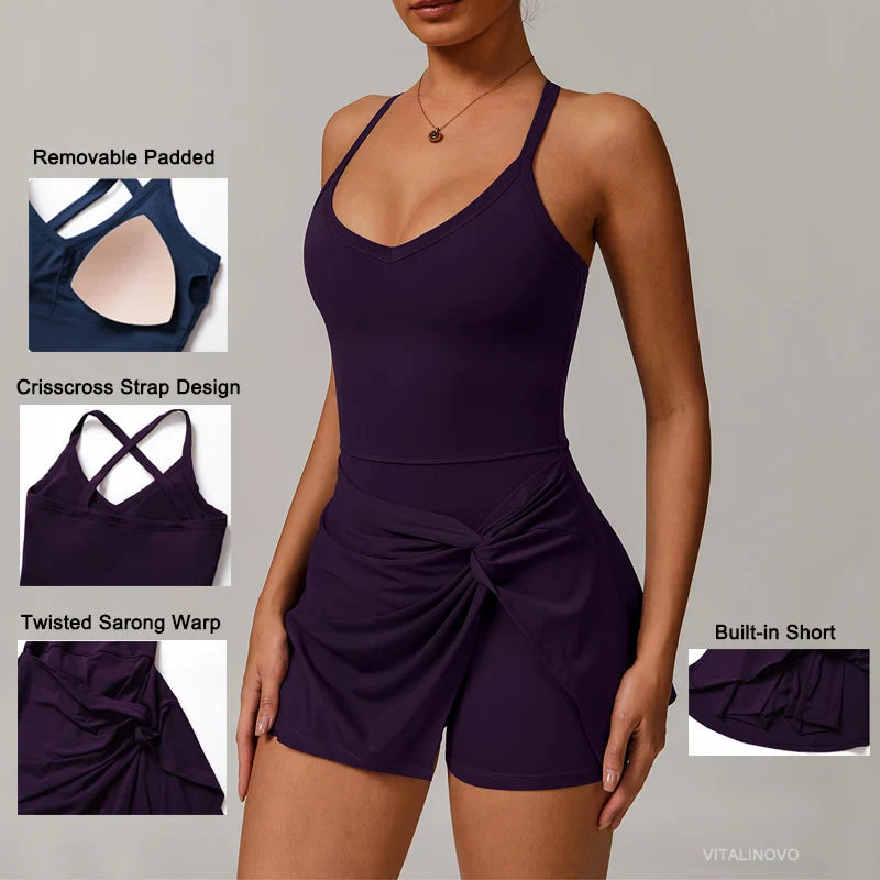 EcoSport Femme: V-Neck Tennis Dress w/ Bra & Shorts THRIXINE