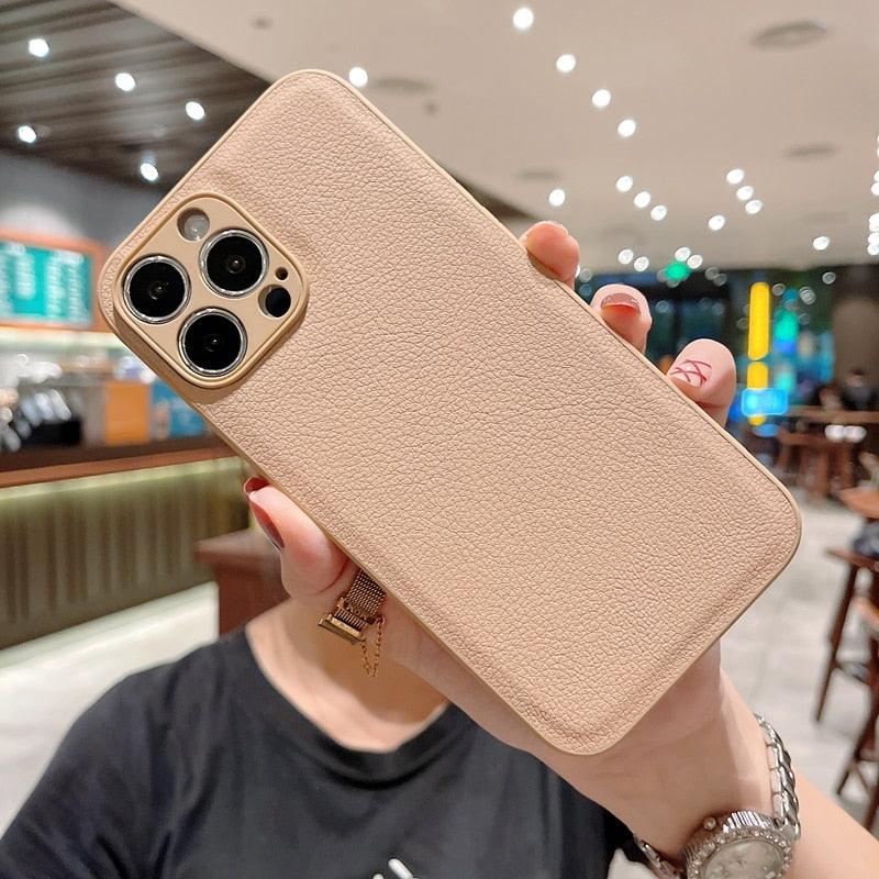 Trendy Slim Leather Case with Full Protection Luxury Leather Textured Case for iPhone 11 12 13 Soft Shockproof Cover Leather Case Compatible with iPhone 12 13 Pro Max Elegant Phone Case Stevvex