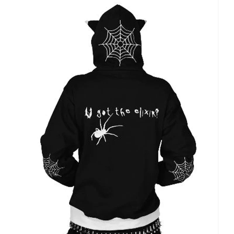 Men's Oversized Zip Hoodie Spider Print Hoodie Y2K Hip Hop Street Style Fashion Punk Sports Jacket Pullover Jacket Apparel Pi-Mart