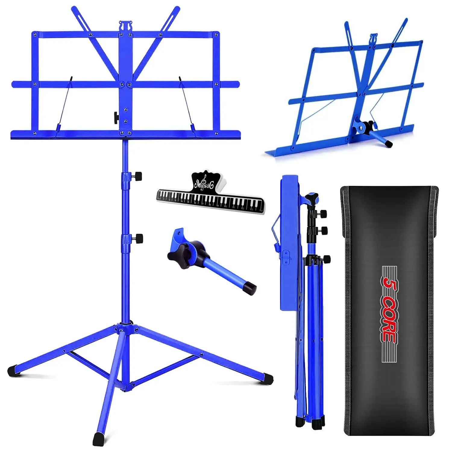 Adjustable All Metal Foldable Bookstand Portable Sheet Music Holder Blue Desktop Book Stands for Musical Instruments-MUS FLD BLU Lootquake LLC