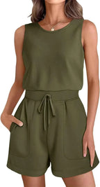 Sporty Fitness Vest Jumpsuit Shorts
