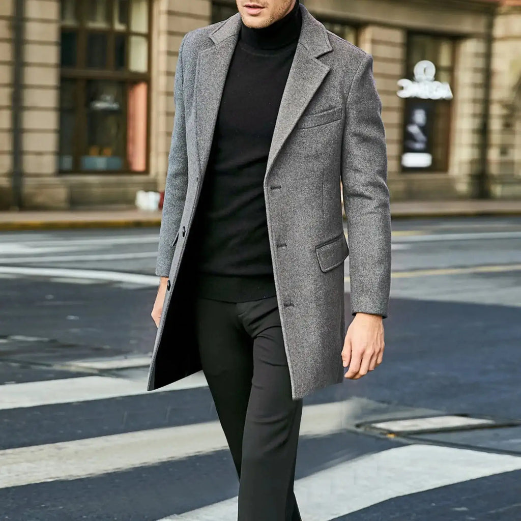 2023 Autumn and Winter New Men's Windbreaker British Long sleeved Woolen Coat Fashion Trend Coat Suit Single breasted
