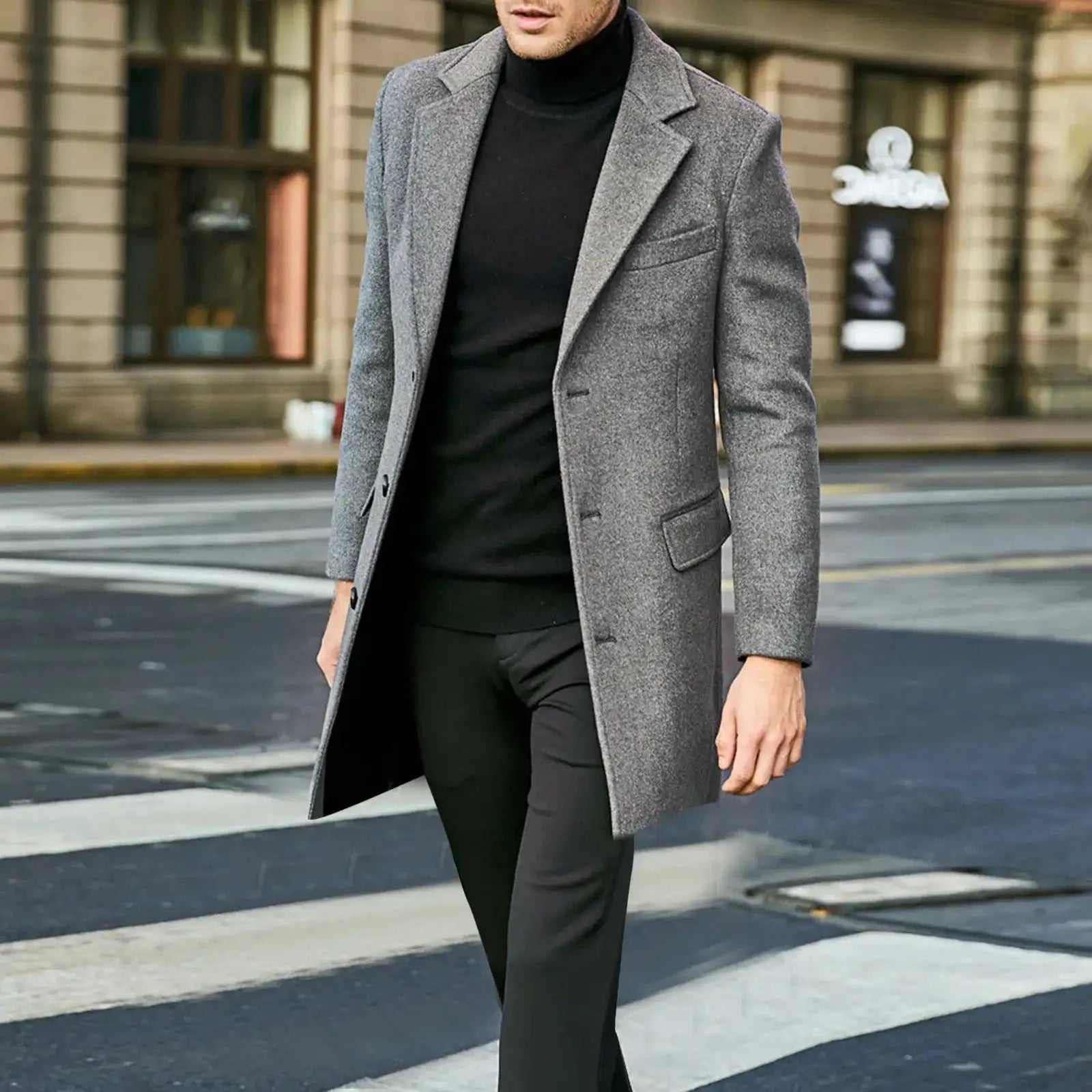 2023 Autumn and Winter New Men's Windbreaker British Long sleeved Woolen Coat Fashion Trend Coat Suit Single breasted
