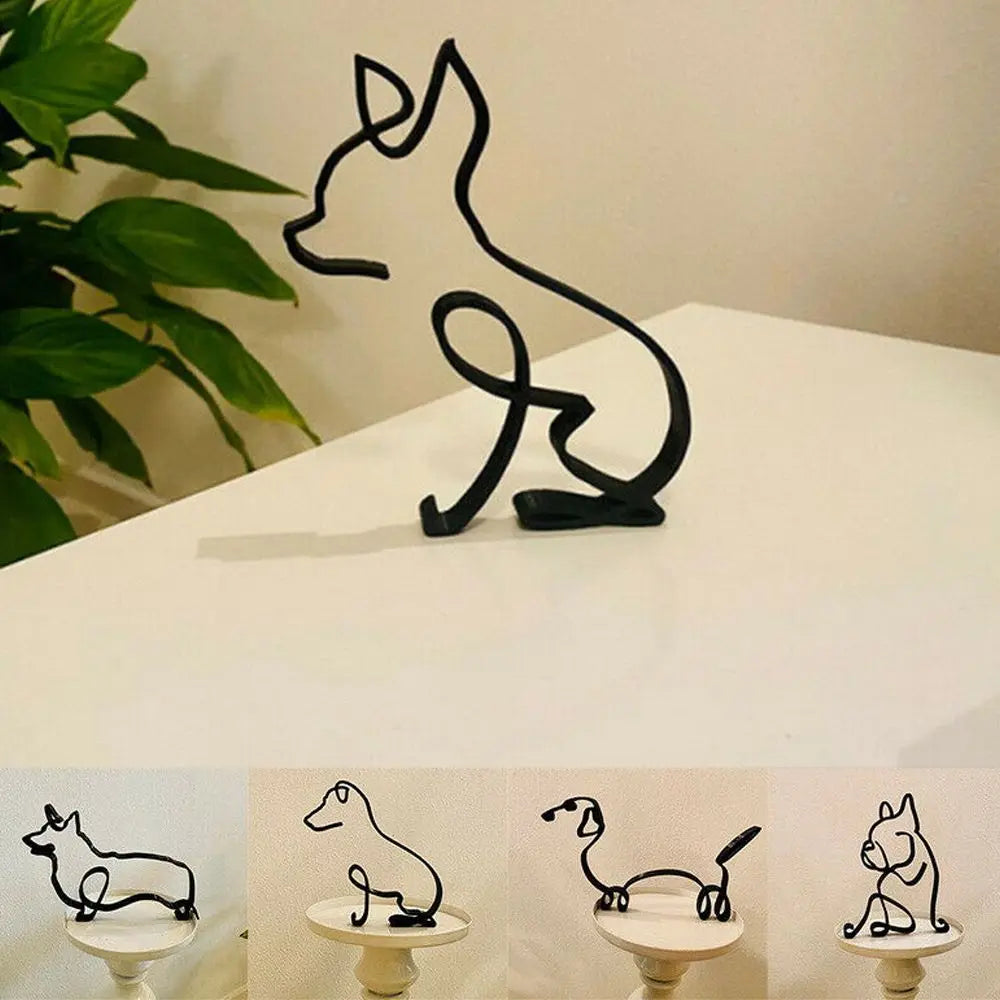 Wrought Iron Handicraft Bulldog Dachshund Labrador Abstract Dog Ornament Modern Animal Sculpture Simple Statue Art Figurine Lootquake LLC