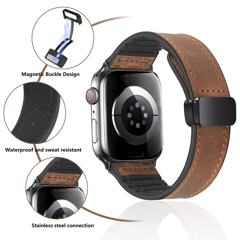 Apple Watch Genuine Leather Band - Stylish Magnetic Strap - SJB-DIAMOND ELITES
