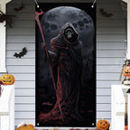 Halloween Door Cover Decorations - Horror Banner With Skeleton and Grim -Door Decor Scary Party Photo Background Banner Scary Po Lootquake LLC