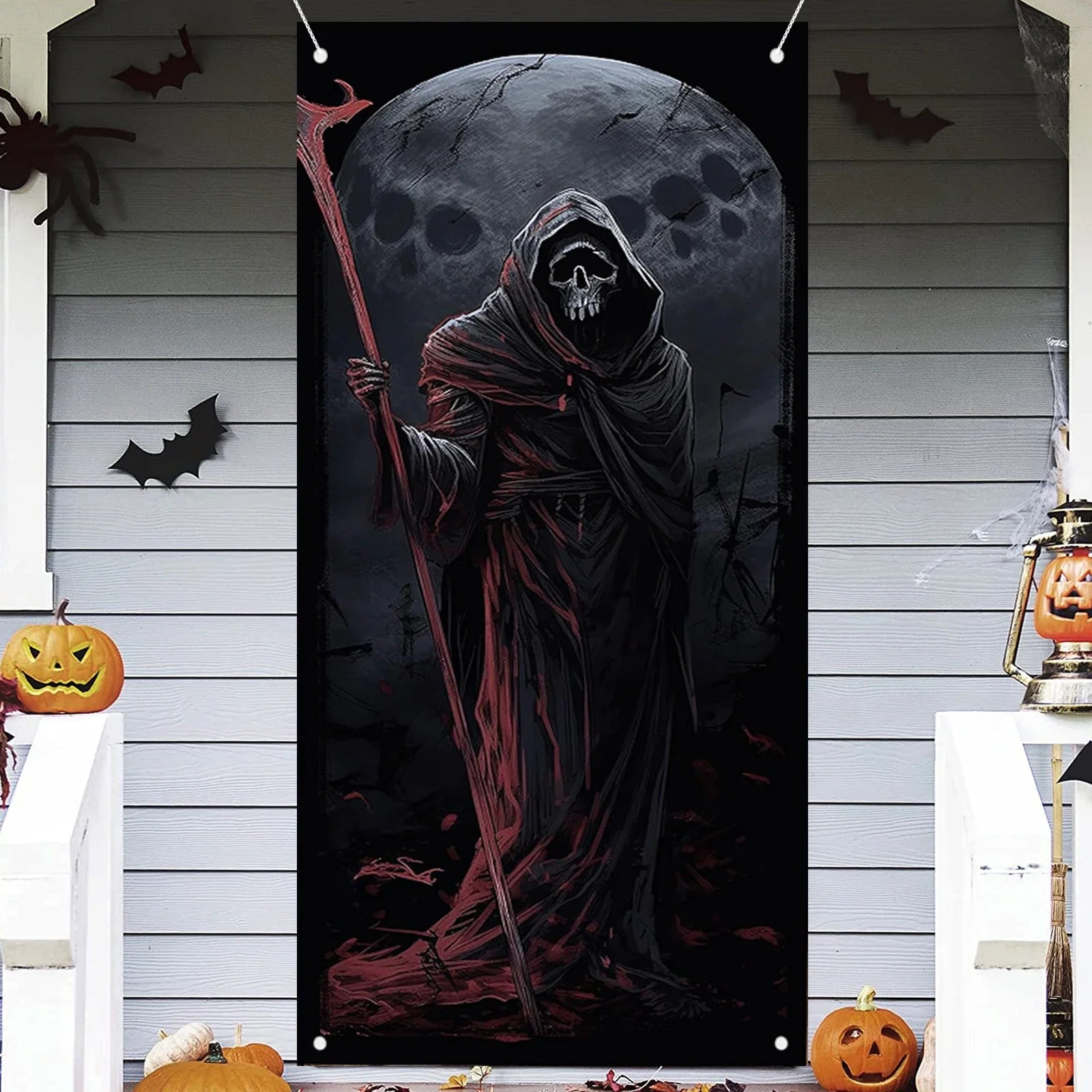 Halloween Door Cover Decorations - Horror Banner With Skeleton and Grim -Door Decor Scary Party Photo Background Banner Scary Po Lootquake LLC