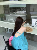 Summer Vacation Dress Thailand Style Open-back Halter Neck Age-reducing Photography Beach Long Dress Belted