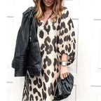 Autumn Women's Long Leopard Print Dress New Long V-neck Loose Lantern Sleeve Leopard Print Dress Long Dress