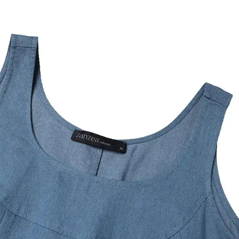 Summer Muslim Long Dress Abaya ZANZEA Women Vintage Sleeveless Denim Blue Maxi Vestidos Dubai Robe Casual Loose Ramadan Sundress