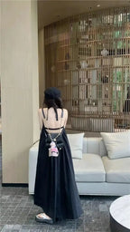 Summer Vacation Dress Thailand Style Open-back Halter Neck Age-reducing Photography Beach Long Dress Belted
